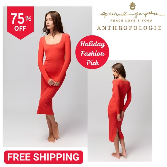 Spiritual Gangster Dresses & Skirts - ANTHROPOLOGIE Spiritual Gangster Luly Slim Ribbed Knit Red Midi Dress NWT $176